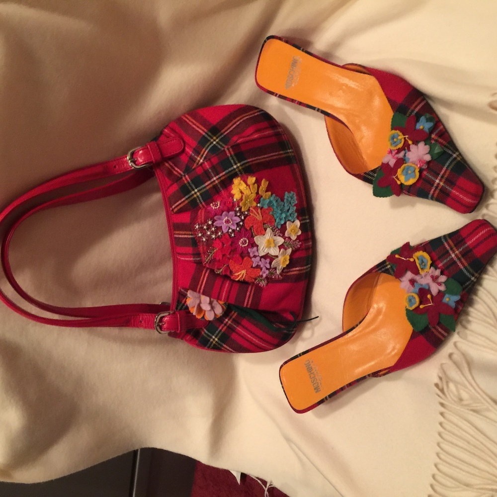 Moschino Plaid Wool Kitten Pocketbook